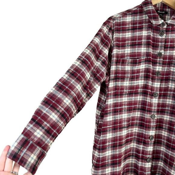 Madewell Flannel Sunday Oversized Shirt Mahaska Plaid Red Gray 100% Cotton Large - Picture 8 of 13